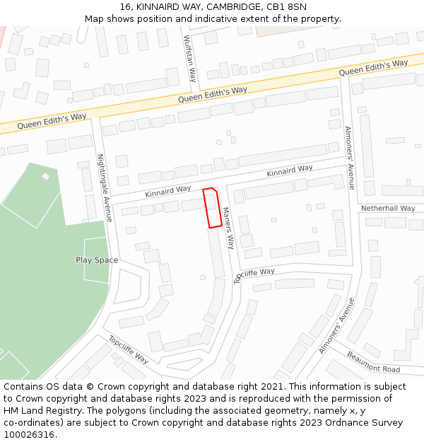 16, KINNAIRD WAY, CAMBRIDGE, CB1 8SN: Location map and indicative extent of plot