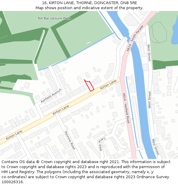 16, KIRTON LANE, THORNE, DONCASTER, DN8 5RE: Location map and indicative extent of plot