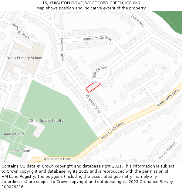 16, KNIGHTON DRIVE, WOODFORD GREEN, IG8 0NY: Location map and indicative extent of plot