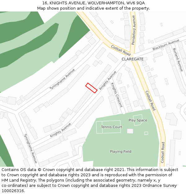 16, KNIGHTS AVENUE, WOLVERHAMPTON, WV6 9QA: Location map and indicative extent of plot
