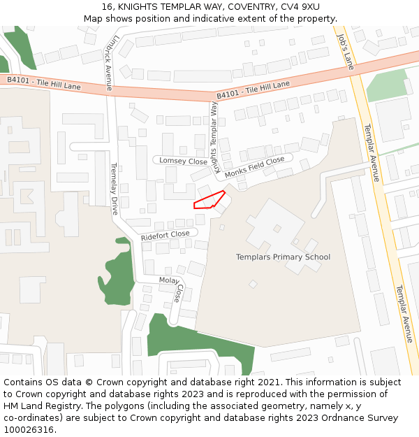 16, KNIGHTS TEMPLAR WAY, COVENTRY, CV4 9XU: Location map and indicative extent of plot