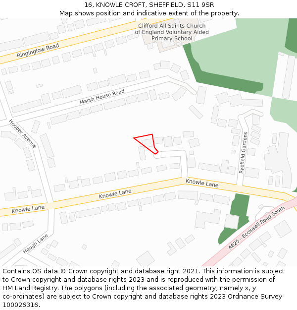 16, KNOWLE CROFT, SHEFFIELD, S11 9SR: Location map and indicative extent of plot
