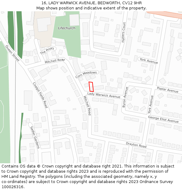 16, LADY WARWICK AVENUE, BEDWORTH, CV12 9HR: Location map and indicative extent of plot