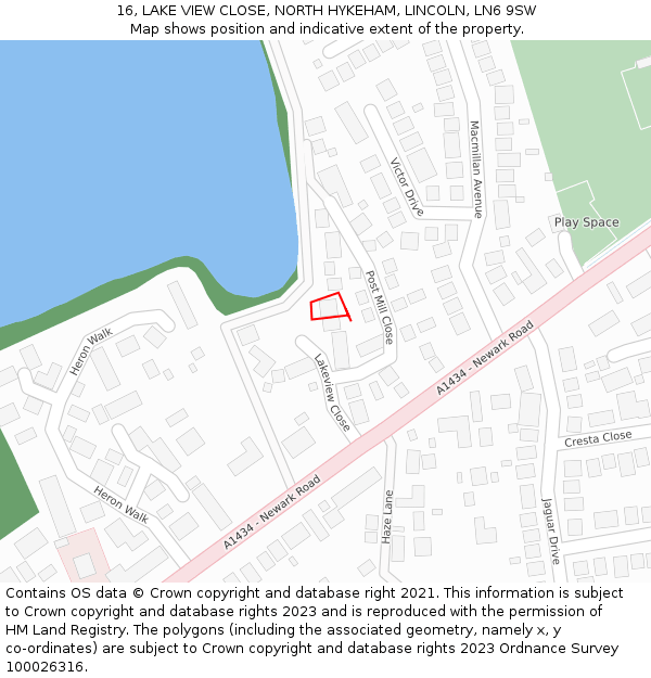 16, LAKE VIEW CLOSE, NORTH HYKEHAM, LINCOLN, LN6 9SW: Location map and indicative extent of plot
