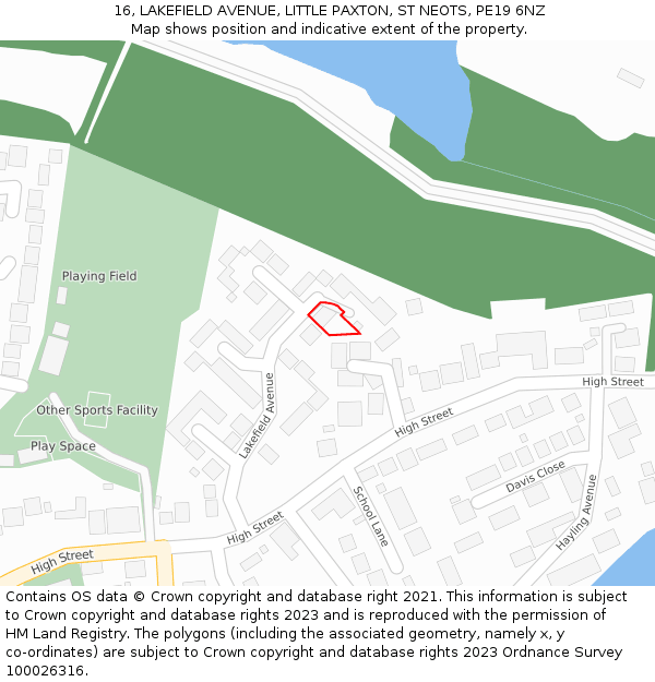 16, LAKEFIELD AVENUE, LITTLE PAXTON, ST NEOTS, PE19 6NZ: Location map and indicative extent of plot