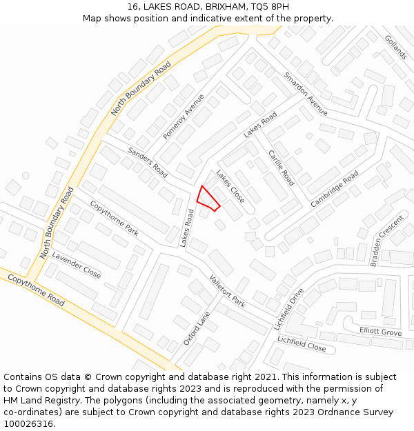16, LAKES ROAD, BRIXHAM, TQ5 8PH: Location map and indicative extent of plot