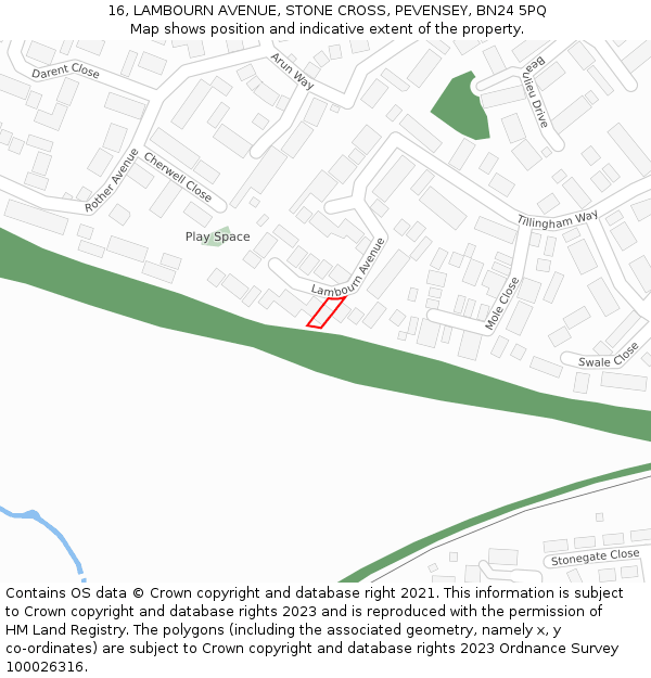 16, LAMBOURN AVENUE, STONE CROSS, PEVENSEY, BN24 5PQ: Location map and indicative extent of plot