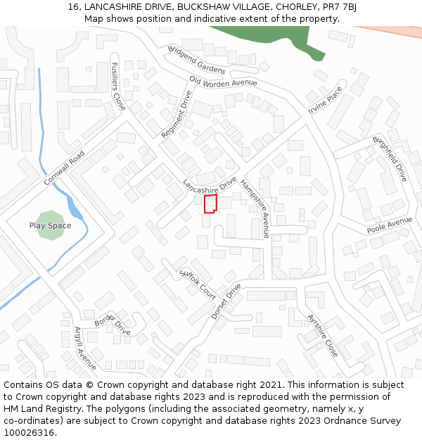 16, LANCASHIRE DRIVE, BUCKSHAW VILLAGE, CHORLEY, PR7 7BJ: Location map and indicative extent of plot