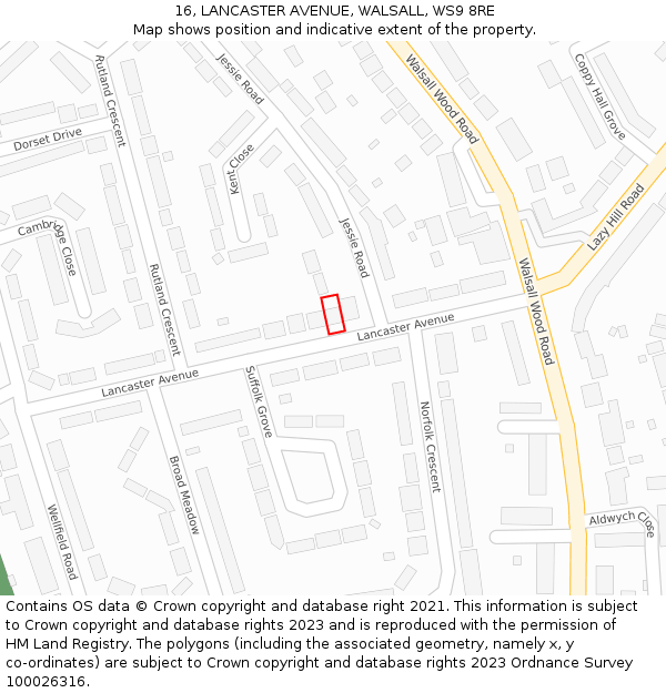 16, LANCASTER AVENUE, WALSALL, WS9 8RE: Location map and indicative extent of plot