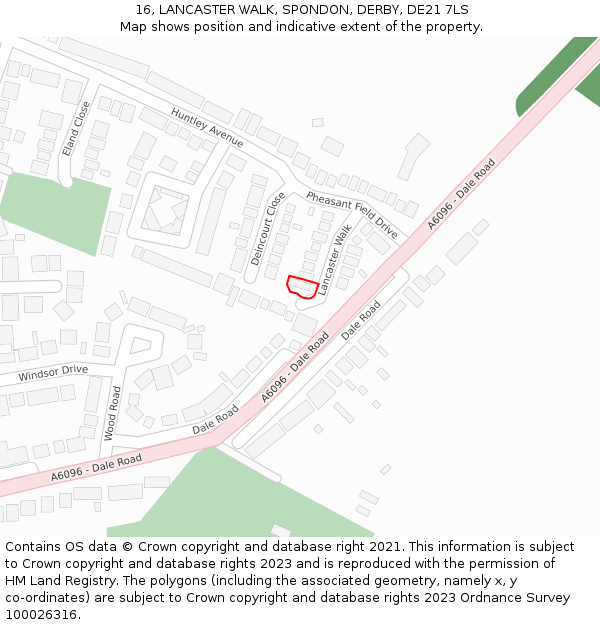 16, LANCASTER WALK, SPONDON, DERBY, DE21 7LS: Location map and indicative extent of plot