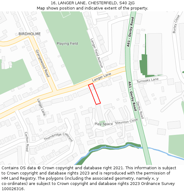 16, LANGER LANE, CHESTERFIELD, S40 2JG: Location map and indicative extent of plot