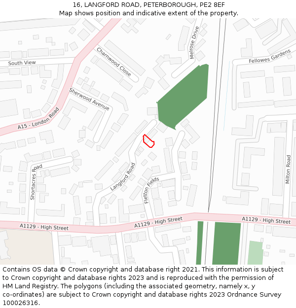 16, LANGFORD ROAD, PETERBOROUGH, PE2 8EF: Location map and indicative extent of plot
