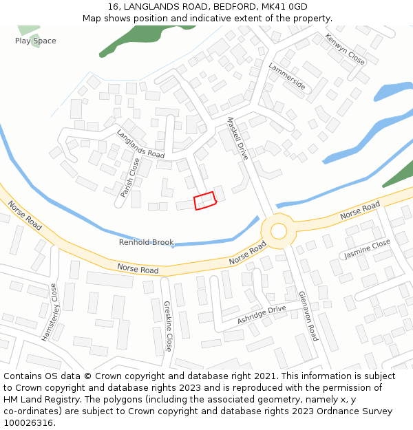 16, LANGLANDS ROAD, BEDFORD, MK41 0GD: Location map and indicative extent of plot