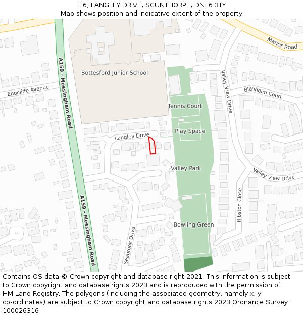 16, LANGLEY DRIVE, SCUNTHORPE, DN16 3TY: Location map and indicative extent of plot
