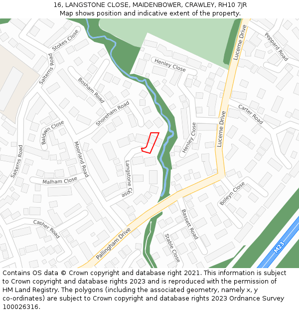 16, LANGSTONE CLOSE, MAIDENBOWER, CRAWLEY, RH10 7JR: Location map and indicative extent of plot