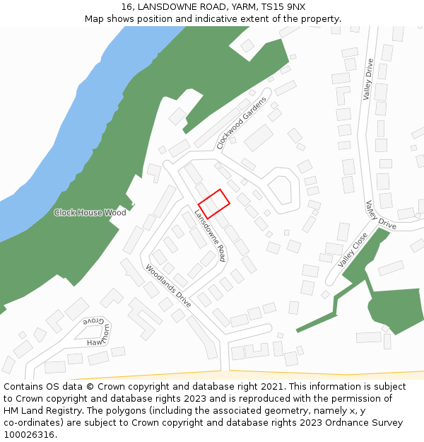 16, LANSDOWNE ROAD, YARM, TS15 9NX: Location map and indicative extent of plot