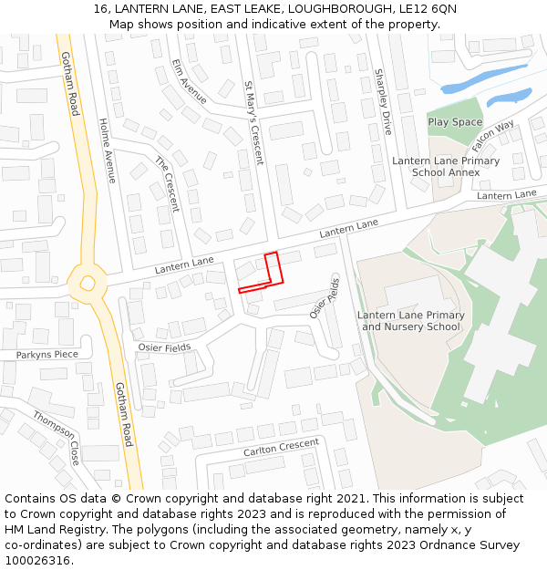 16, LANTERN LANE, EAST LEAKE, LOUGHBOROUGH, LE12 6QN: Location map and indicative extent of plot
