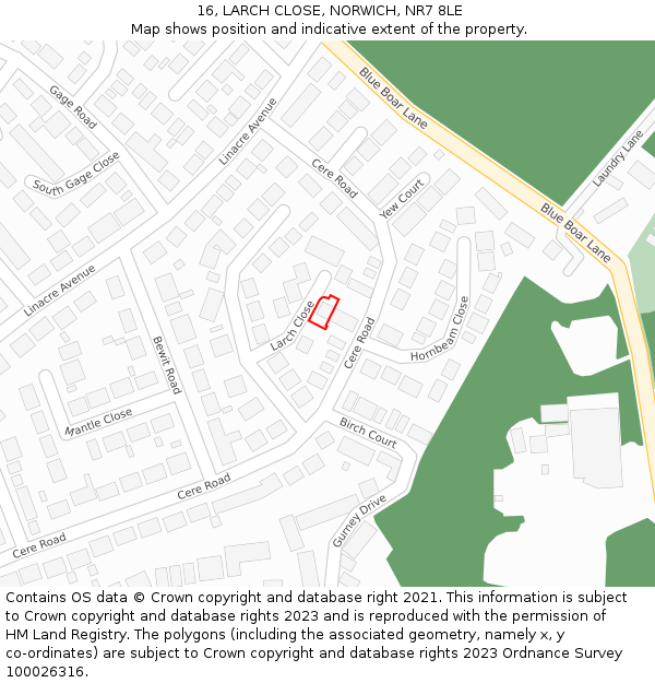 16, LARCH CLOSE, NORWICH, NR7 8LE: Location map and indicative extent of plot