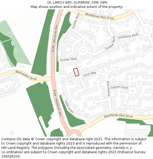 16, LARCH WAY, DUNMOW, CM6 1WN: Location map and indicative extent of plot