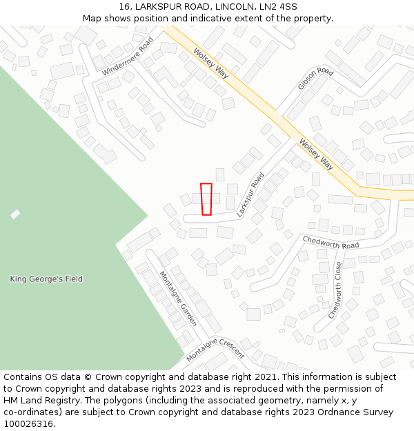 16, LARKSPUR ROAD, LINCOLN, LN2 4SS: Location map and indicative extent of plot
