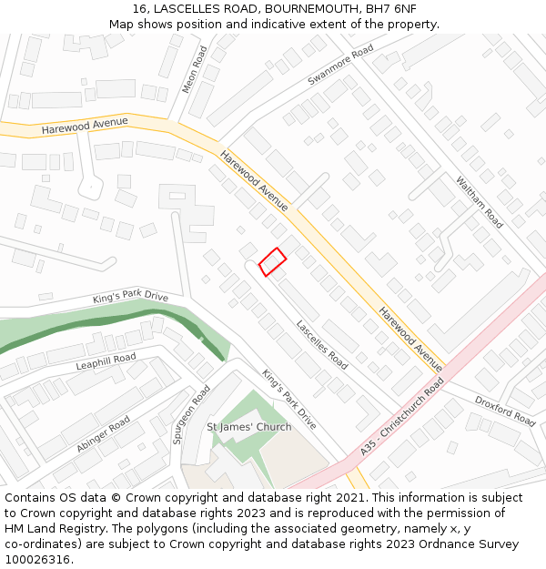 16, LASCELLES ROAD, BOURNEMOUTH, BH7 6NF: Location map and indicative extent of plot