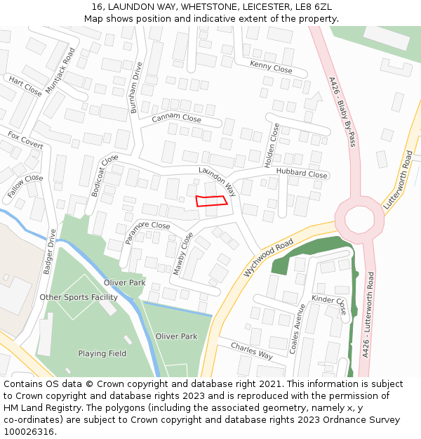 16, LAUNDON WAY, WHETSTONE, LEICESTER, LE8 6ZL: Location map and indicative extent of plot