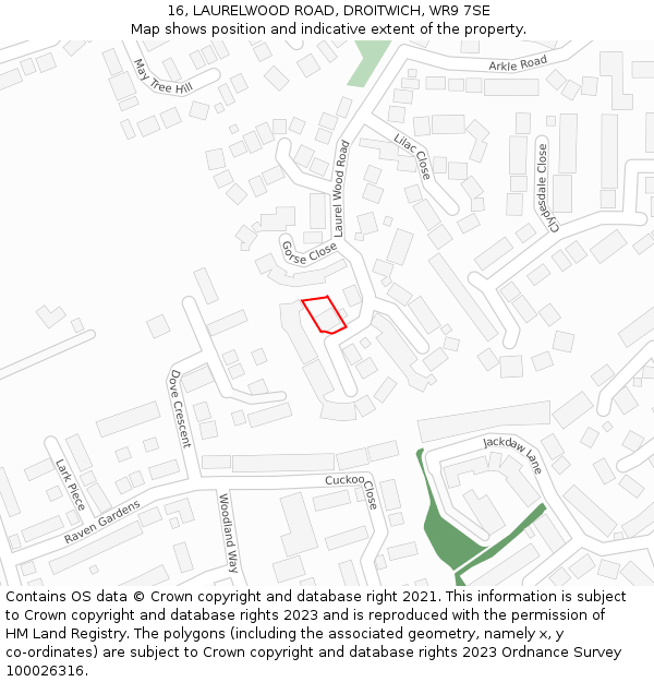 16, LAURELWOOD ROAD, DROITWICH, WR9 7SE: Location map and indicative extent of plot