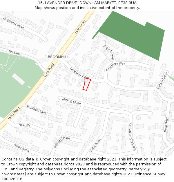 16, LAVENDER DRIVE, DOWNHAM MARKET, PE38 9UA: Location map and indicative extent of plot