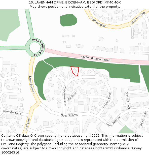 16, LAVENHAM DRIVE, BIDDENHAM, BEDFORD, MK40 4QX: Location map and indicative extent of plot