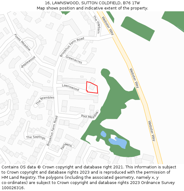 16, LAWNSWOOD, SUTTON COLDFIELD, B76 1TW: Location map and indicative extent of plot