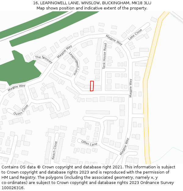 16, LEAPINGWELL LANE, WINSLOW, BUCKINGHAM, MK18 3LU: Location map and indicative extent of plot
