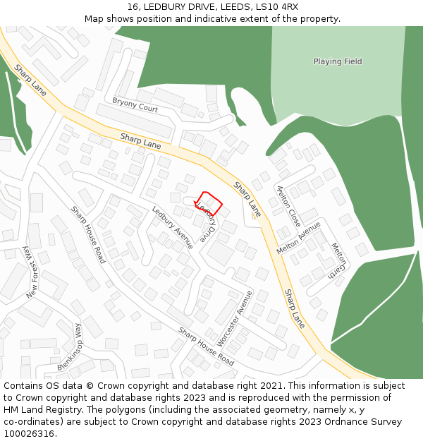 16, LEDBURY DRIVE, LEEDS, LS10 4RX: Location map and indicative extent of plot