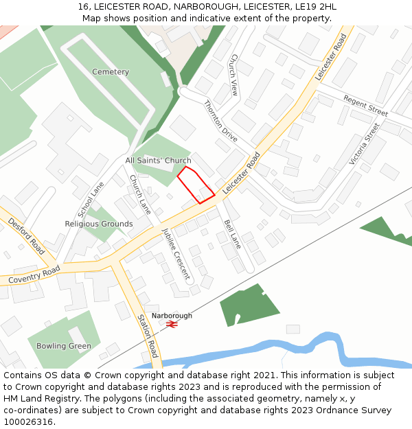 16, LEICESTER ROAD, NARBOROUGH, LEICESTER, LE19 2HL: Location map and indicative extent of plot