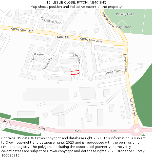 16, LESLIE CLOSE, RYTON, NE40 3NQ: Location map and indicative extent of plot