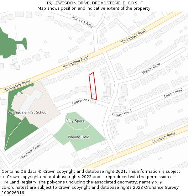 16, LEWESDON DRIVE, BROADSTONE, BH18 9HF: Location map and indicative extent of plot
