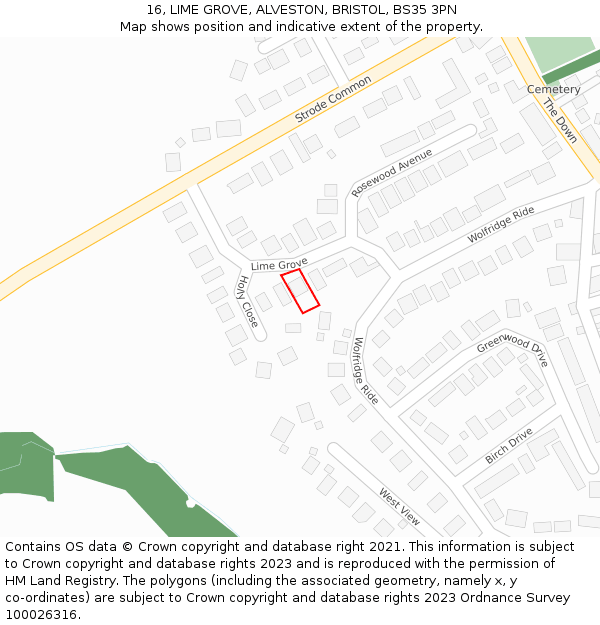 16, LIME GROVE, ALVESTON, BRISTOL, BS35 3PN: Location map and indicative extent of plot