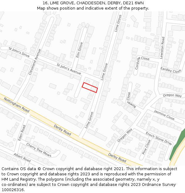 16, LIME GROVE, CHADDESDEN, DERBY, DE21 6WN: Location map and indicative extent of plot