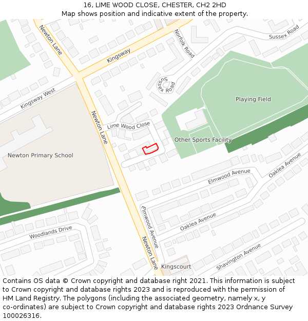 16, LIME WOOD CLOSE, CHESTER, CH2 2HD: Location map and indicative extent of plot