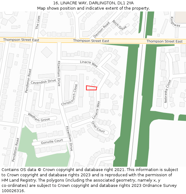 16, LINACRE WAY, DARLINGTON, DL1 2YA: Location map and indicative extent of plot
