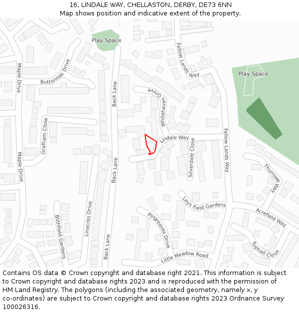 16, LINDALE WAY, CHELLASTON, DERBY, DE73 6NN: Location map and indicative extent of plot