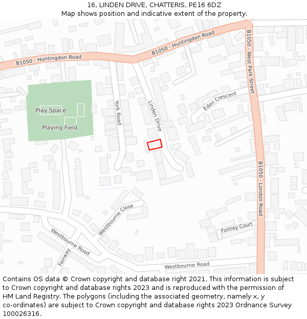 16, LINDEN DRIVE, CHATTERIS, PE16 6DZ: Location map and indicative extent of plot