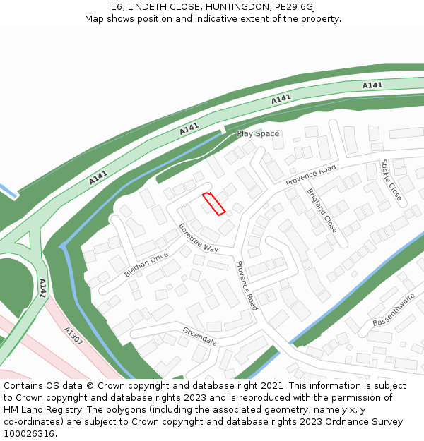 16, LINDETH CLOSE, HUNTINGDON, PE29 6GJ: Location map and indicative extent of plot