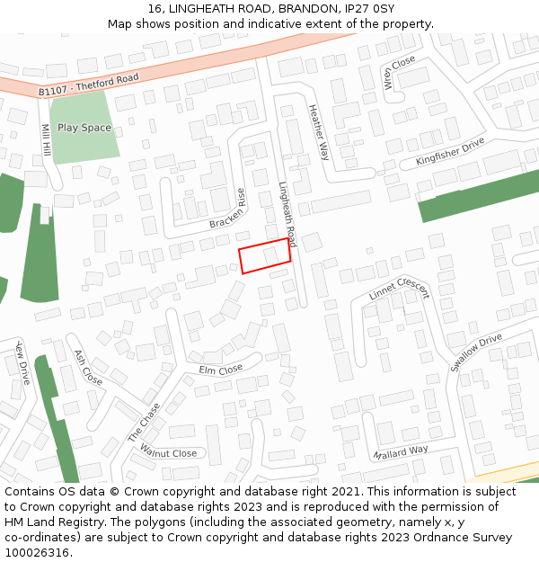 16, LINGHEATH ROAD, BRANDON, IP27 0SY: Location map and indicative extent of plot