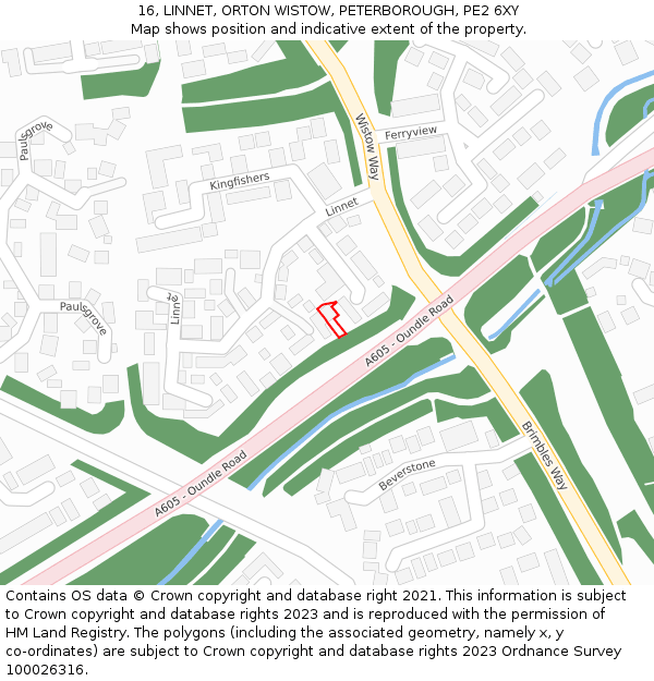 16, LINNET, ORTON WISTOW, PETERBOROUGH, PE2 6XY: Location map and indicative extent of plot