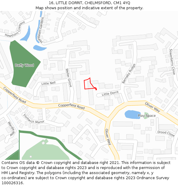 16, LITTLE DORRIT, CHELMSFORD, CM1 4YQ: Location map and indicative extent of plot