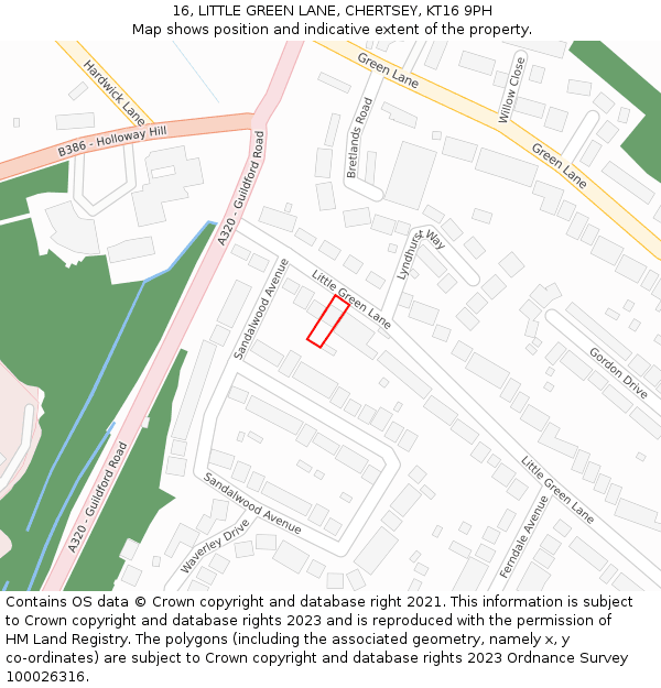 16, LITTLE GREEN LANE, CHERTSEY, KT16 9PH: Location map and indicative extent of plot
