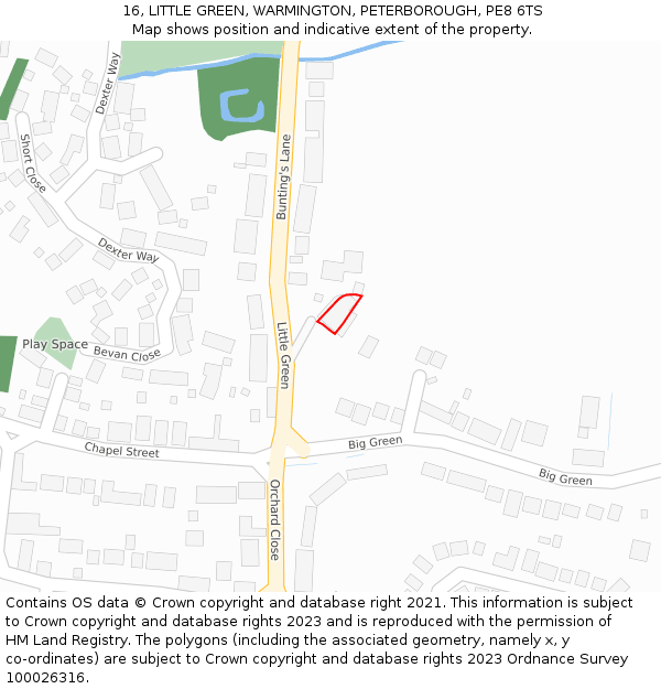 16, LITTLE GREEN, WARMINGTON, PETERBOROUGH, PE8 6TS: Location map and indicative extent of plot