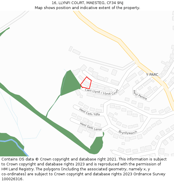 16, LLYNFI COURT, MAESTEG, CF34 9NJ: Location map and indicative extent of plot