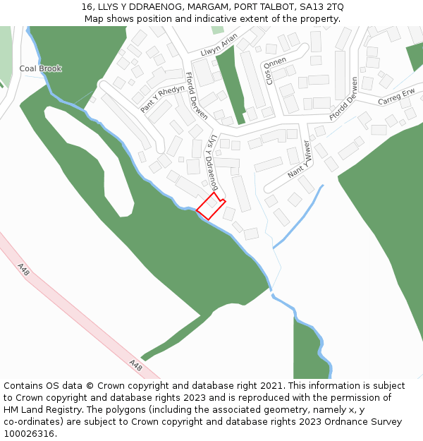 16, LLYS Y DDRAENOG, MARGAM, PORT TALBOT, SA13 2TQ: Location map and indicative extent of plot