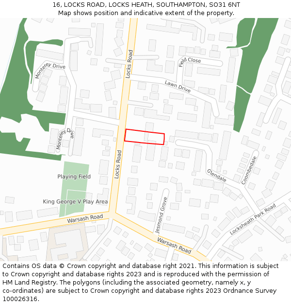 16, LOCKS ROAD, LOCKS HEATH, SOUTHAMPTON, SO31 6NT: Location map and indicative extent of plot